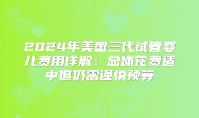 2024年美国三代试管婴儿费用详解:总体花费适中但仍需谨慎预算
