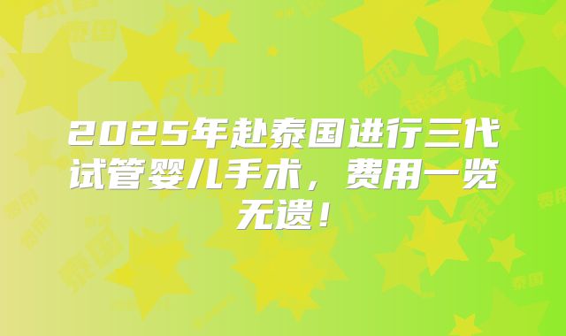 2025年赴泰国进行三代试管婴儿手术，费用一览无遗！
