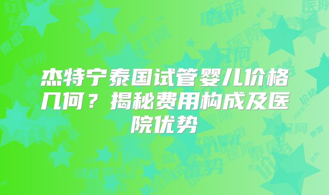 杰特宁泰国试管婴儿价格几何？揭秘费用构成及医院优势