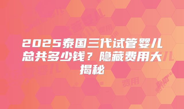 2025泰国三代试管婴儿总共多少钱？隐藏费用大揭秘