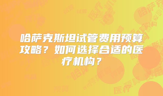 哈萨克斯坦试管费用预算攻略？如何选择合适的医疗机构？