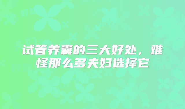 试管养囊的三大好处,难怪那么多夫妇选择它