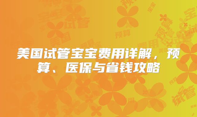 美国试管宝宝费用详解，预算、医保与省钱攻略