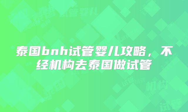 泰国bnh试管婴儿攻略,不经机构去泰国做试管
