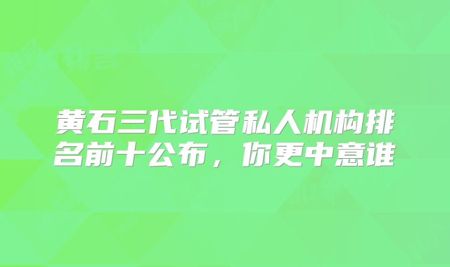 黄石三代试管私人机构排名前十公布，你更中意谁