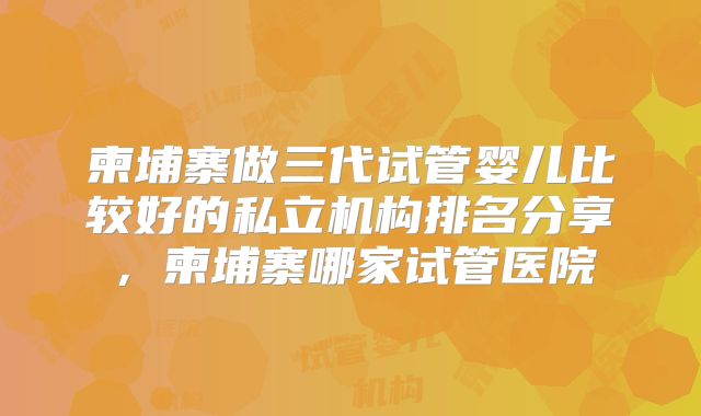 柬埔寨做三代试管婴儿比较好的私立机构排名分享，柬埔寨哪家试管医院