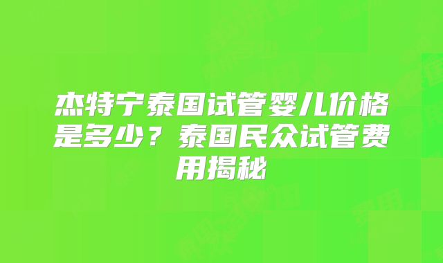 杰特宁泰国试管婴儿价格是多少？泰国民众试管费用揭秘