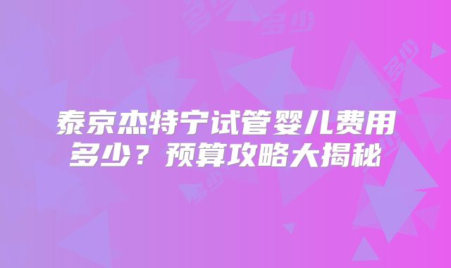 泰京杰特宁试管婴儿费用多少？预算攻略大揭秘