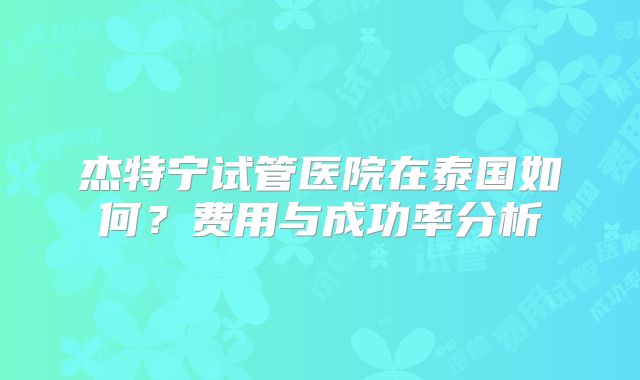 杰特宁试管医院在泰国如何？费用与成功率分析