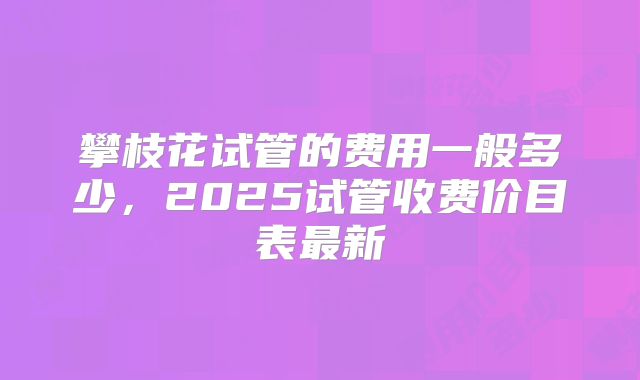 攀枝花试管的费用一般多少，2025试管收费价目表最新
