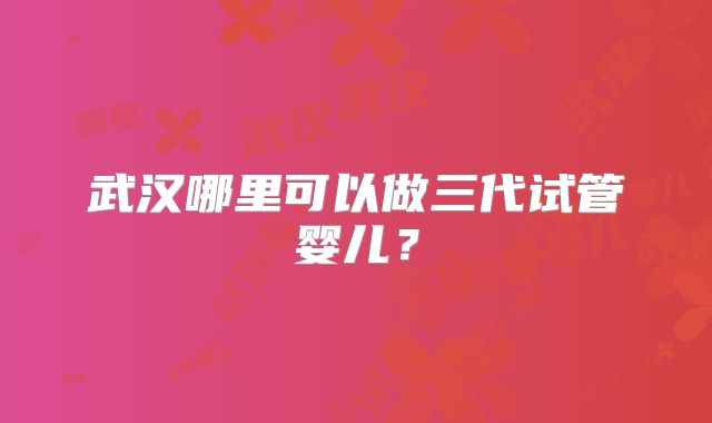 武汉哪里可以做三代试管婴儿？