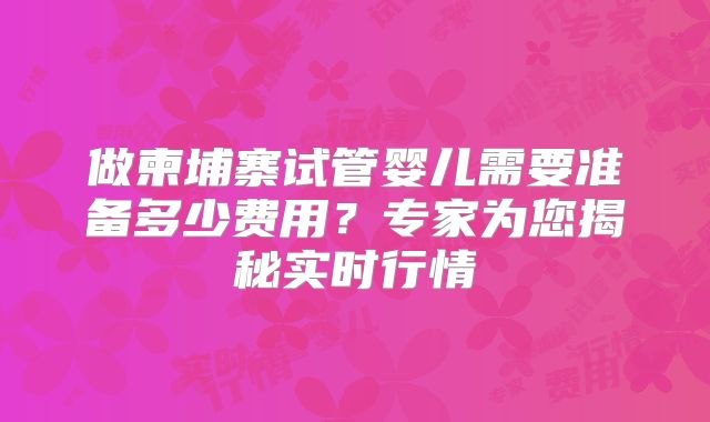 做柬埔寨试管婴儿需要准备多少费用？专家为您揭秘实时行情