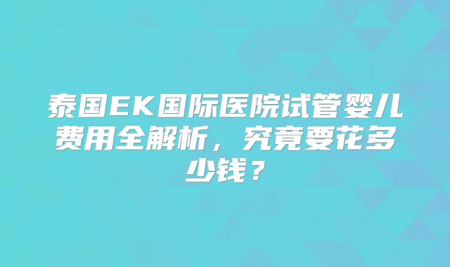 泰国EK国际医院试管婴儿费用全解析,究竟要花多少钱?