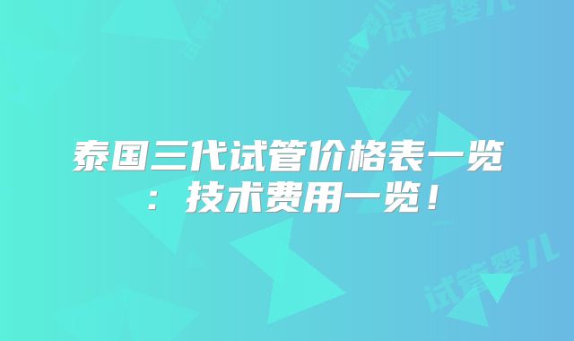 泰国三代试管价格表一览：技术费用一览！