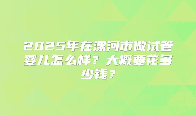 2025年在漯河市做试管婴儿怎么样？大概要花多少钱？