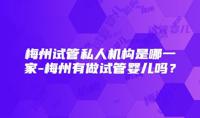 梅州试管私人机构是哪一家-梅州有做试管婴儿吗？
