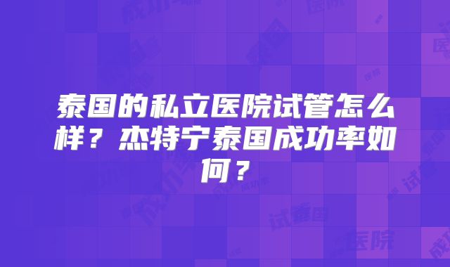泰国的私立医院试管怎么样?杰特宁泰国成功率如何?