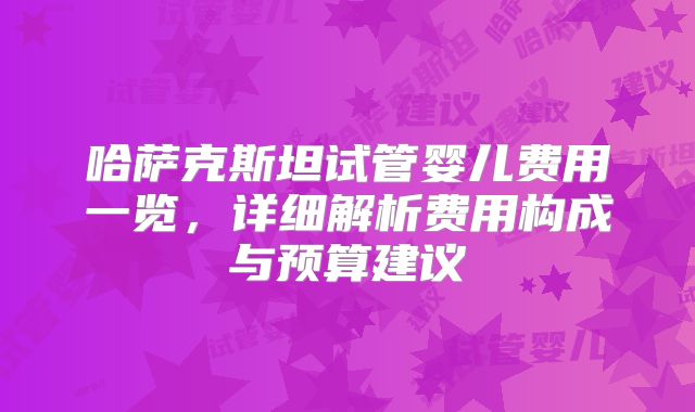 哈萨克斯坦试管婴儿费用一览,详细解析费用构成与预算建议