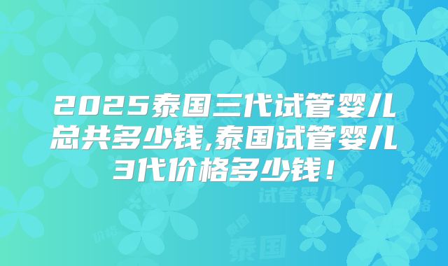 2025泰国三代试管婴儿总共多少钱,泰国试管婴儿3代价格多少钱！