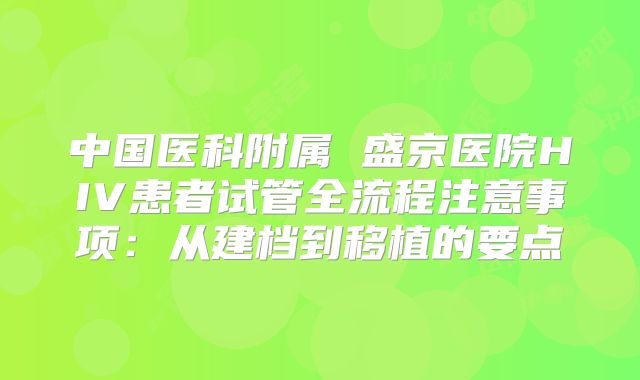 中国医科附属 盛京医院HIV患者试管全流程注意事项:从建档到移植的要点
