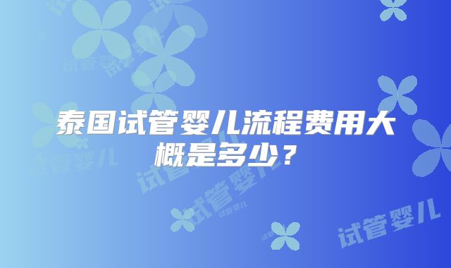 泰国试管婴儿流程费用大概是多少?