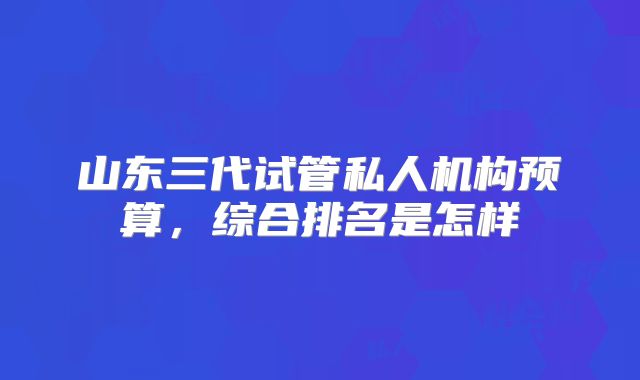 山东三代试管私人机构预算，综合排名是怎样