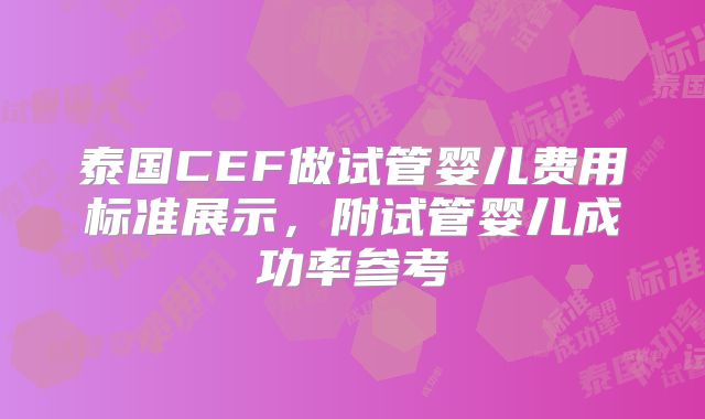 泰国CEF做试管婴儿费用标准展示，附试管婴儿成功率参考