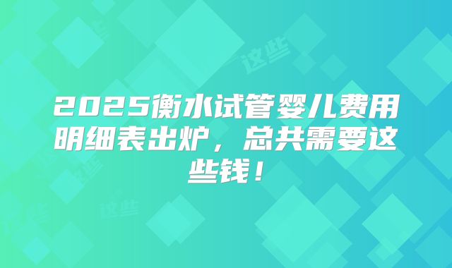 2025衡水试管婴儿费用明细表出炉，总共需要这些钱！