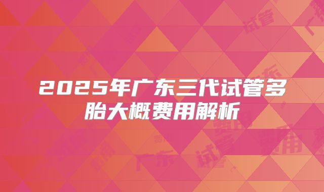 2025年广东三代试管多胎大概费用解析