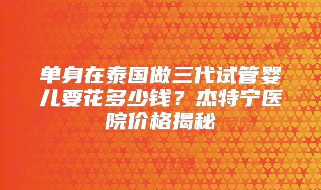 单身在泰国做三代试管婴儿要花多少钱？杰特宁医院价格揭秘