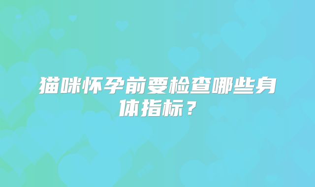 猫咪怀孕前要检查哪些身体指标？
