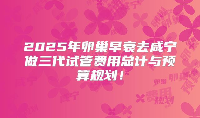 2025年卵巢早衰去咸宁做三代试管费用总计与预算规划!