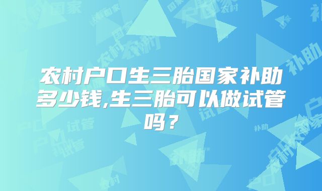 农村户口生三胎国家补助多少钱,生三胎可以做试管吗？