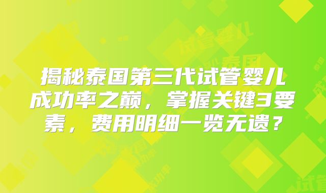 揭秘泰国第三代试管婴儿成功率之巅，掌握关键3要素，费用明细一览无遗？