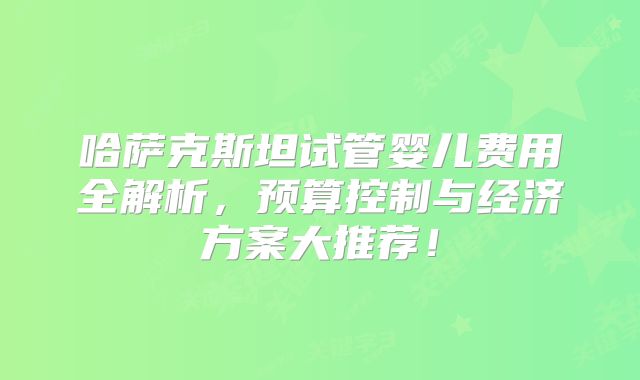 哈萨克斯坦试管婴儿费用全解析，预算控制与经济方案大推荐！