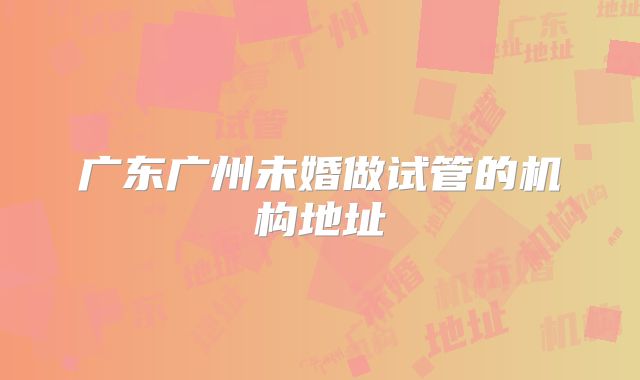 广东广州未婚做试管的机构地址
