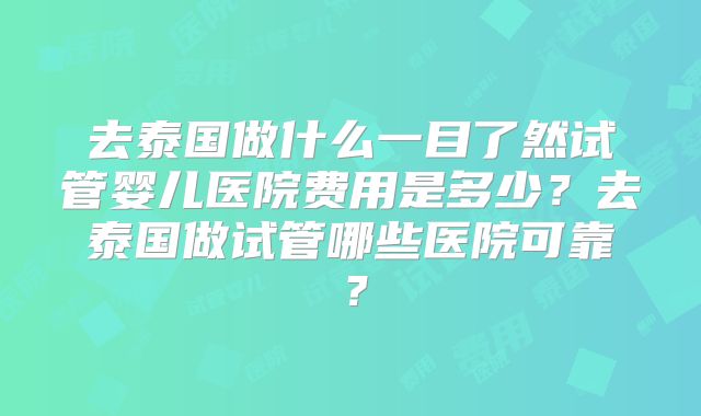 去泰国做什么一目了然试管婴儿医院费用是多少？去泰国做试管哪些医院可靠？