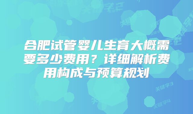 合肥试管婴儿生育大概需要多少费用?详细解析费用构成与预算规划