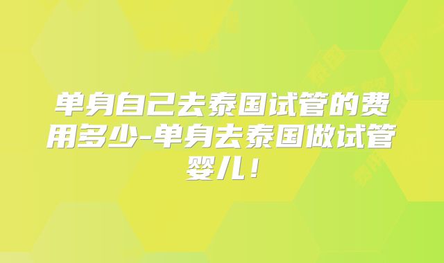 单身自己去泰国试管的费用多少-单身去泰国做试管婴儿！