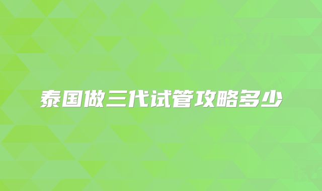 泰国做三代试管攻略多少