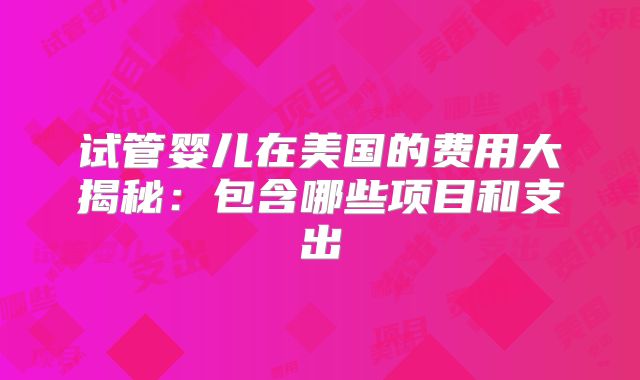试管婴儿在美国的费用大揭秘:包含哪些项目和支出