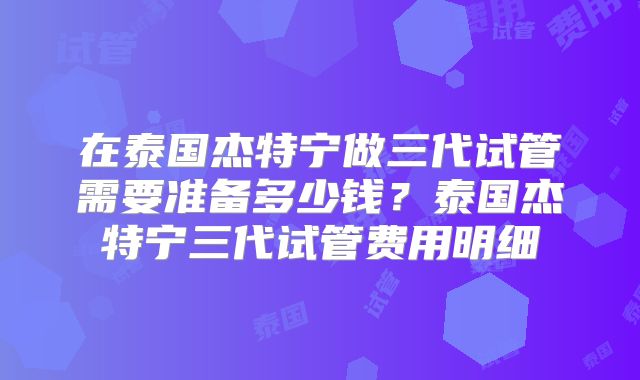 在泰国杰特宁做三代试管需要准备多少钱？泰国杰特宁三代试管费用明细