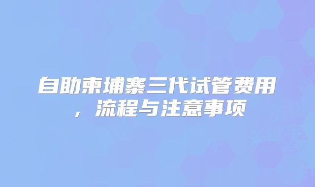 自助柬埔寨三代试管费用,流程与注意事项