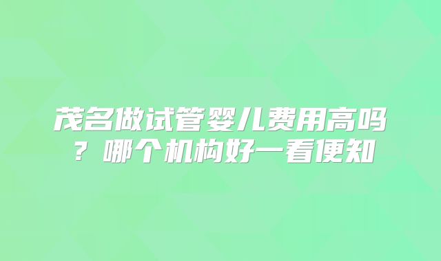 茂名做试管婴儿费用高吗？哪个机构好一看便知