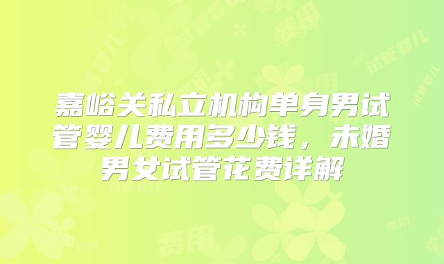 嘉峪关私立机构单身男试管婴儿费用多少钱，未婚男女试管花费详解