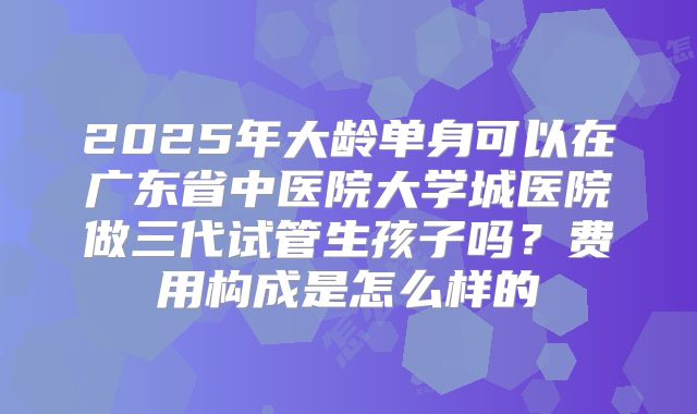 2025年大龄单身可以在广东省中医院大学城医院做三代试管生孩子吗?费用构成是怎么样的