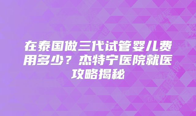 在泰国做三代试管婴儿费用多少？杰特宁医院就医攻略揭秘