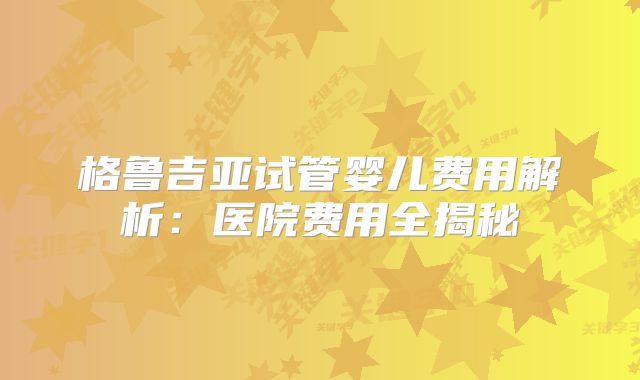 格鲁吉亚试管婴儿费用解析:医院费用全揭秘