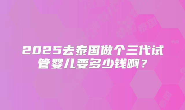 2025去泰国做个三代试管婴儿要多少钱啊?