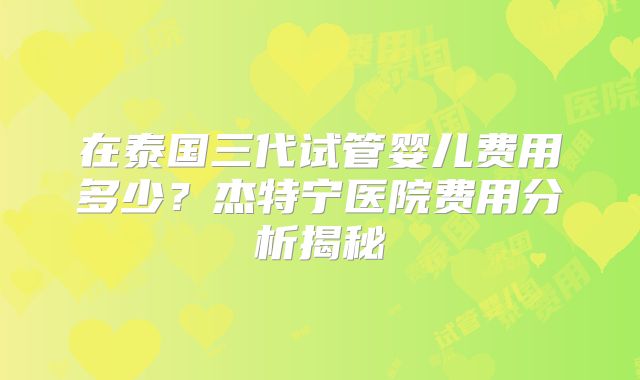 在泰国三代试管婴儿费用多少?杰特宁医院费用分析揭秘
